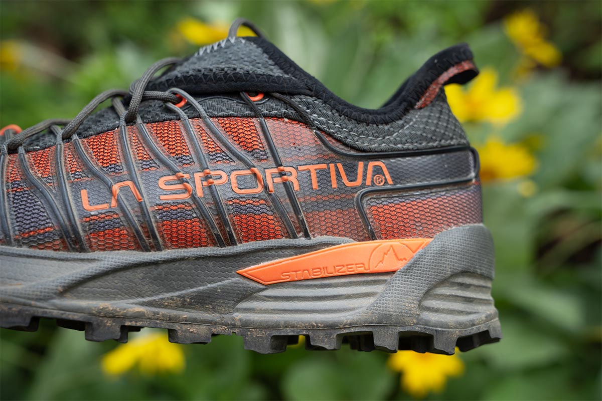 Trail running shoes (La Sportiva Mutant stabilizer detail)