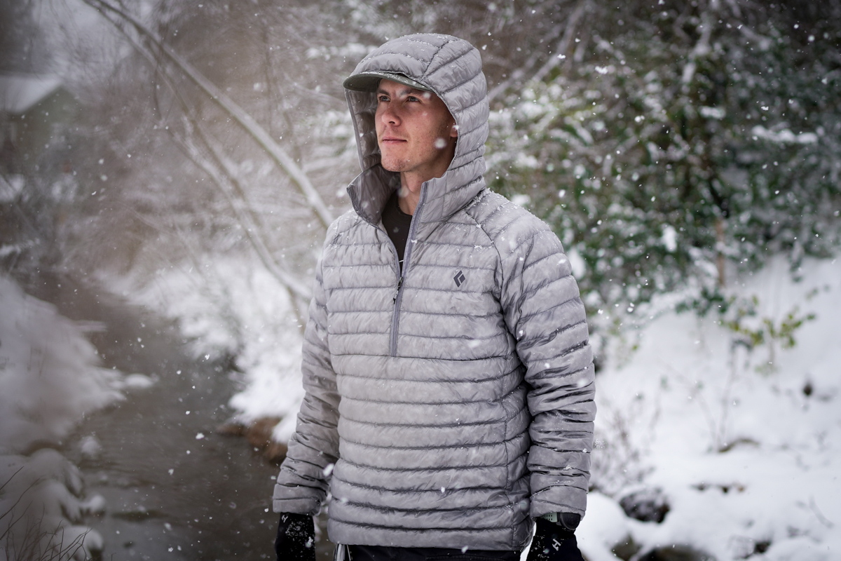 Testing the Black Diamond Deploy Men's Down Jacket in the snow in Chattanooga