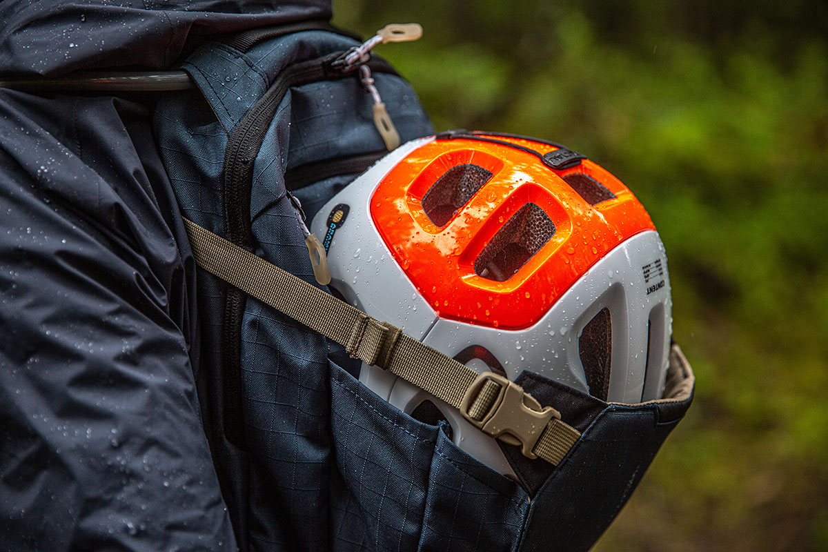Mountain bike backpack (helmet attached)