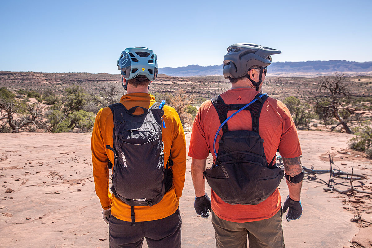 Mountain bike backpacks (CamelBak packs next to each other)