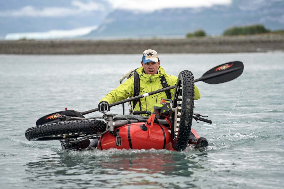 Bikerafting (bike on bow of packraft)