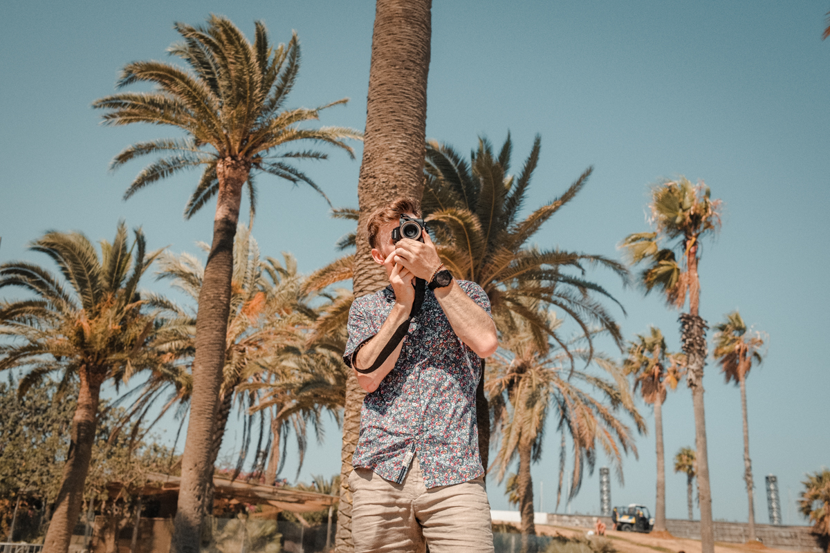Shooting photos on a beach in Barcelona