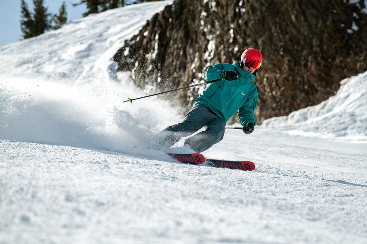 All-Mountain Skis (turning with powder spray)