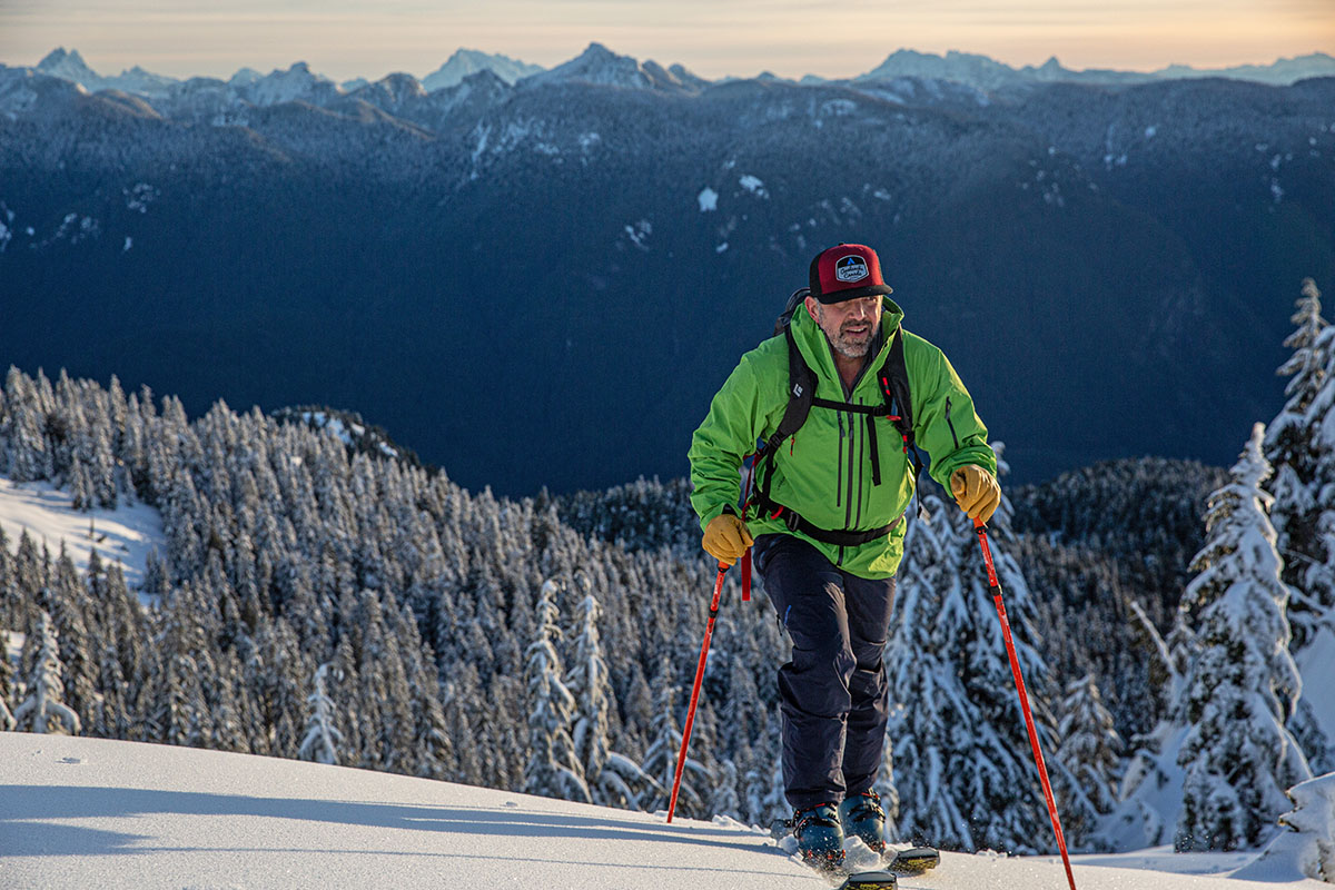 Backcountry ski boots (skinning uphill in the Lange XT3)