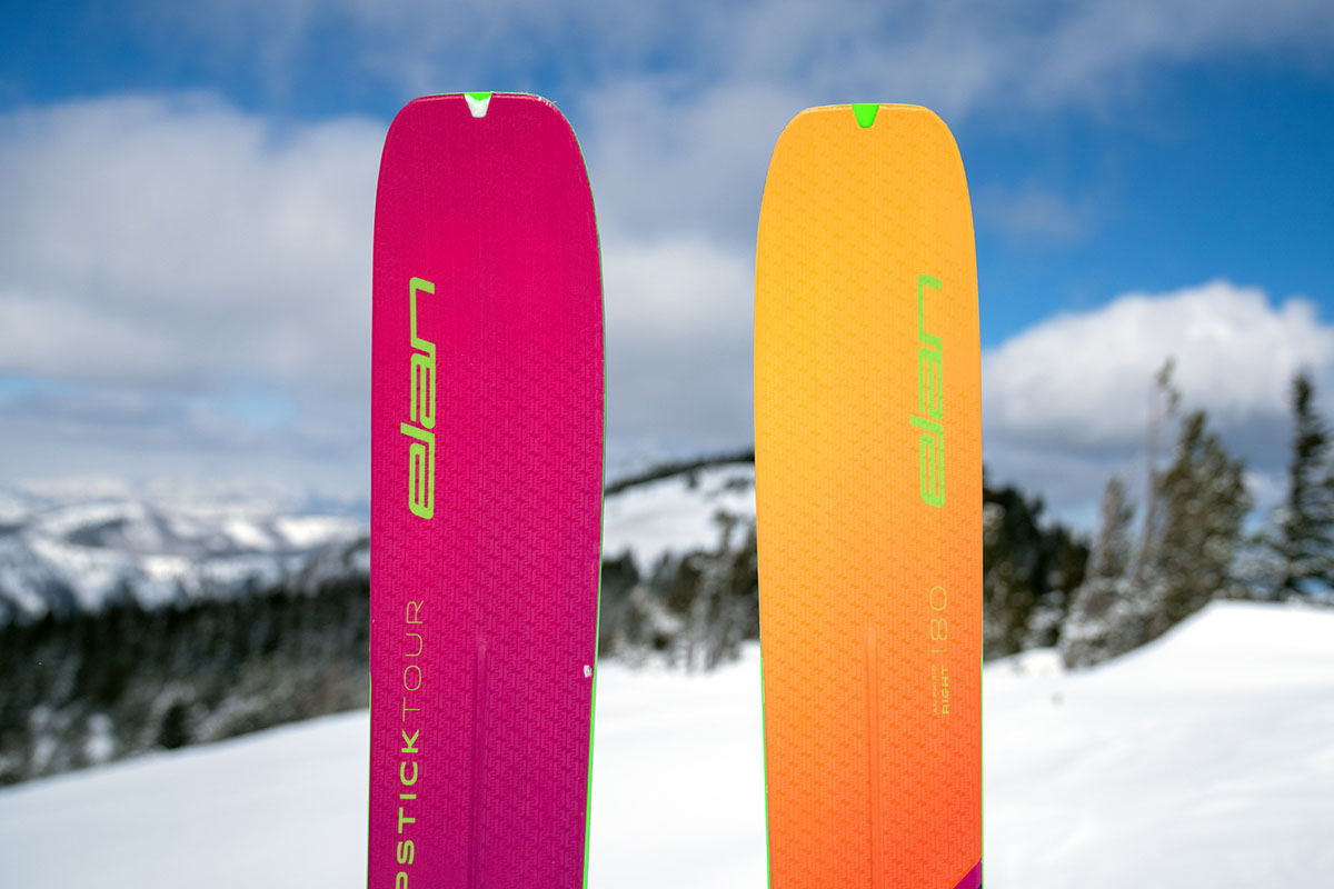 Backcountry skis (Elan Ripstick Tour 104 closeup)