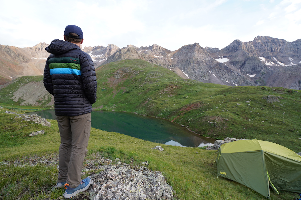 Down jacket (Cotopaxi Fuego overlooking mountains in Colorado)