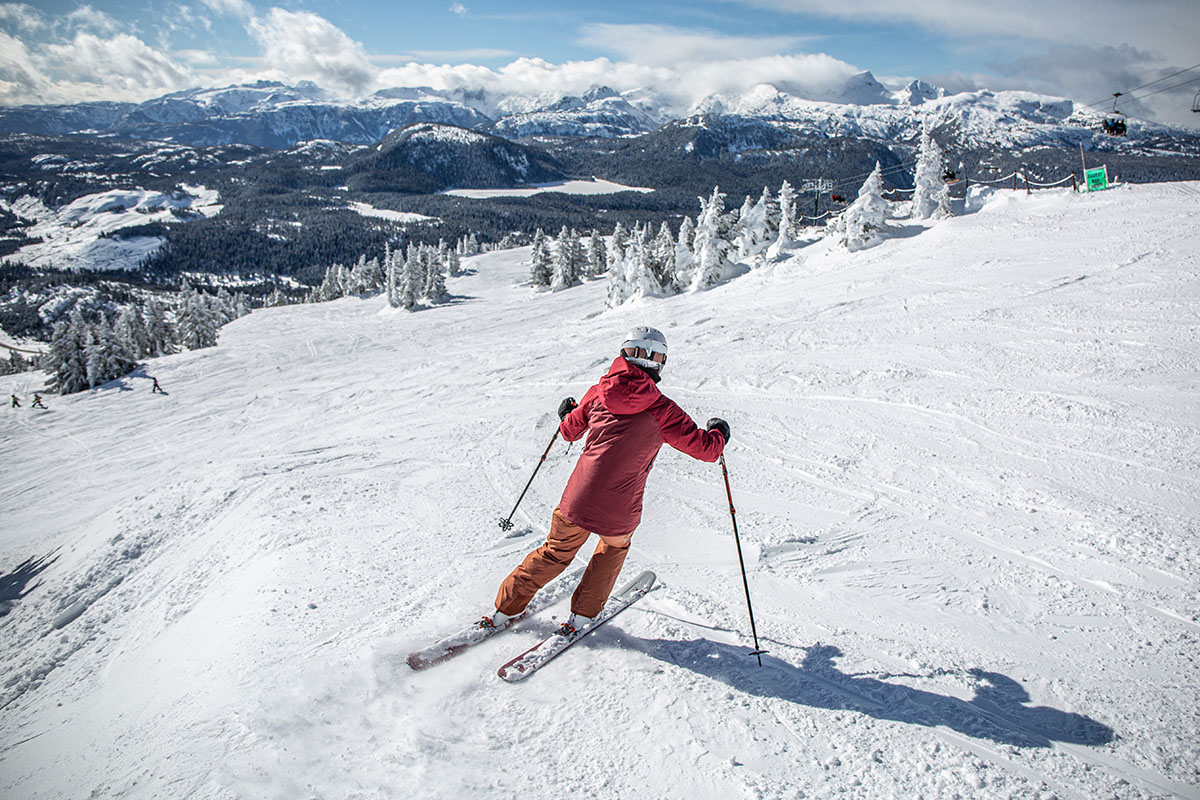 Intermediate skis (turning on groomer)