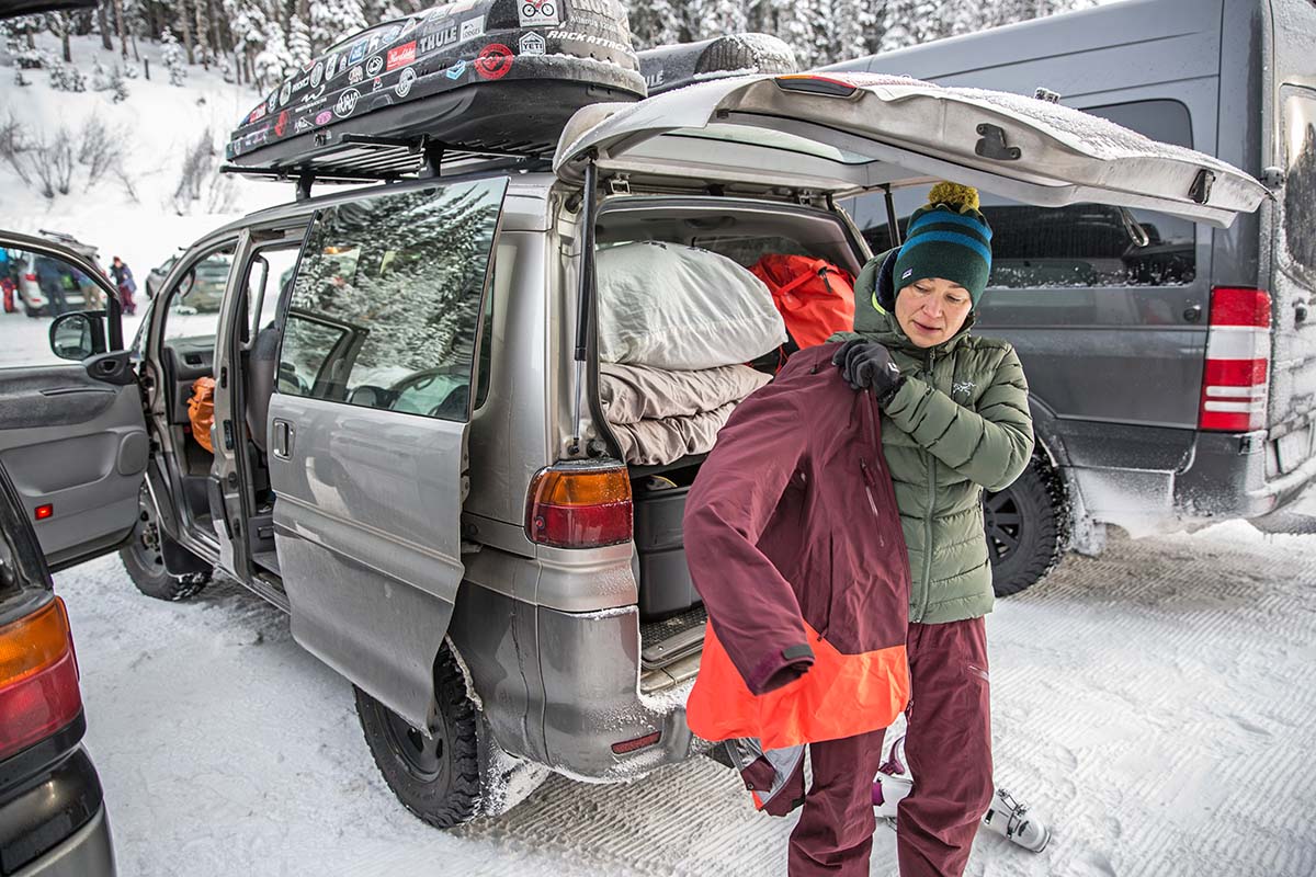 Layering a ski jacket over the Arc'teryx Thorium AR down jacket