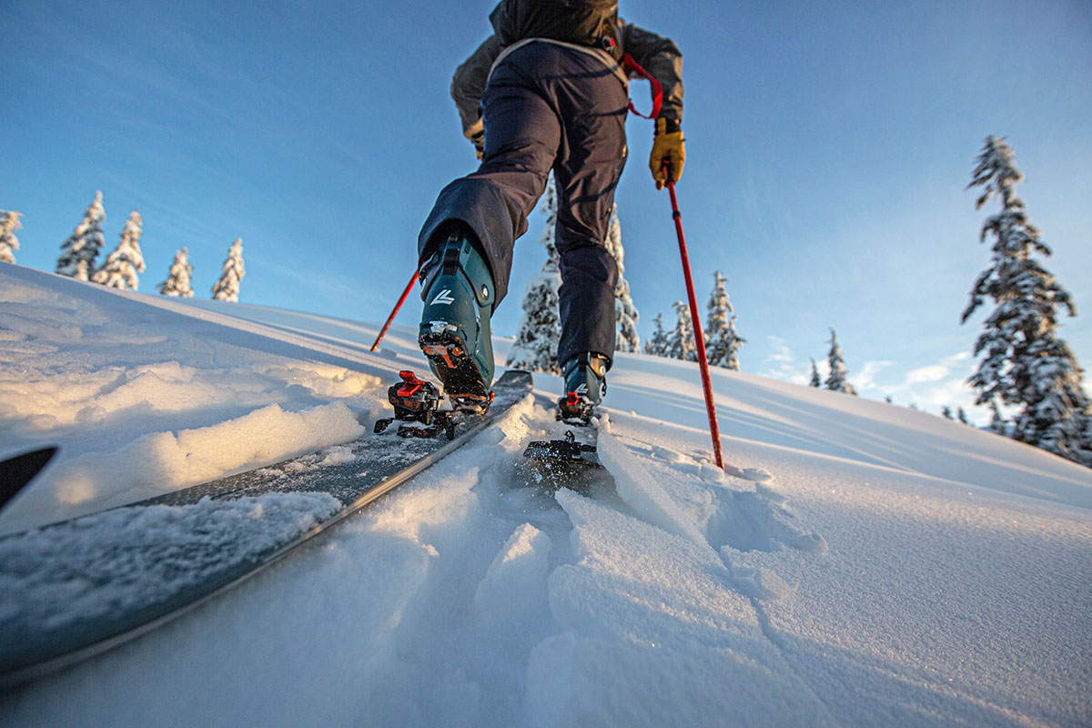 Powder skis (skinning uphill)