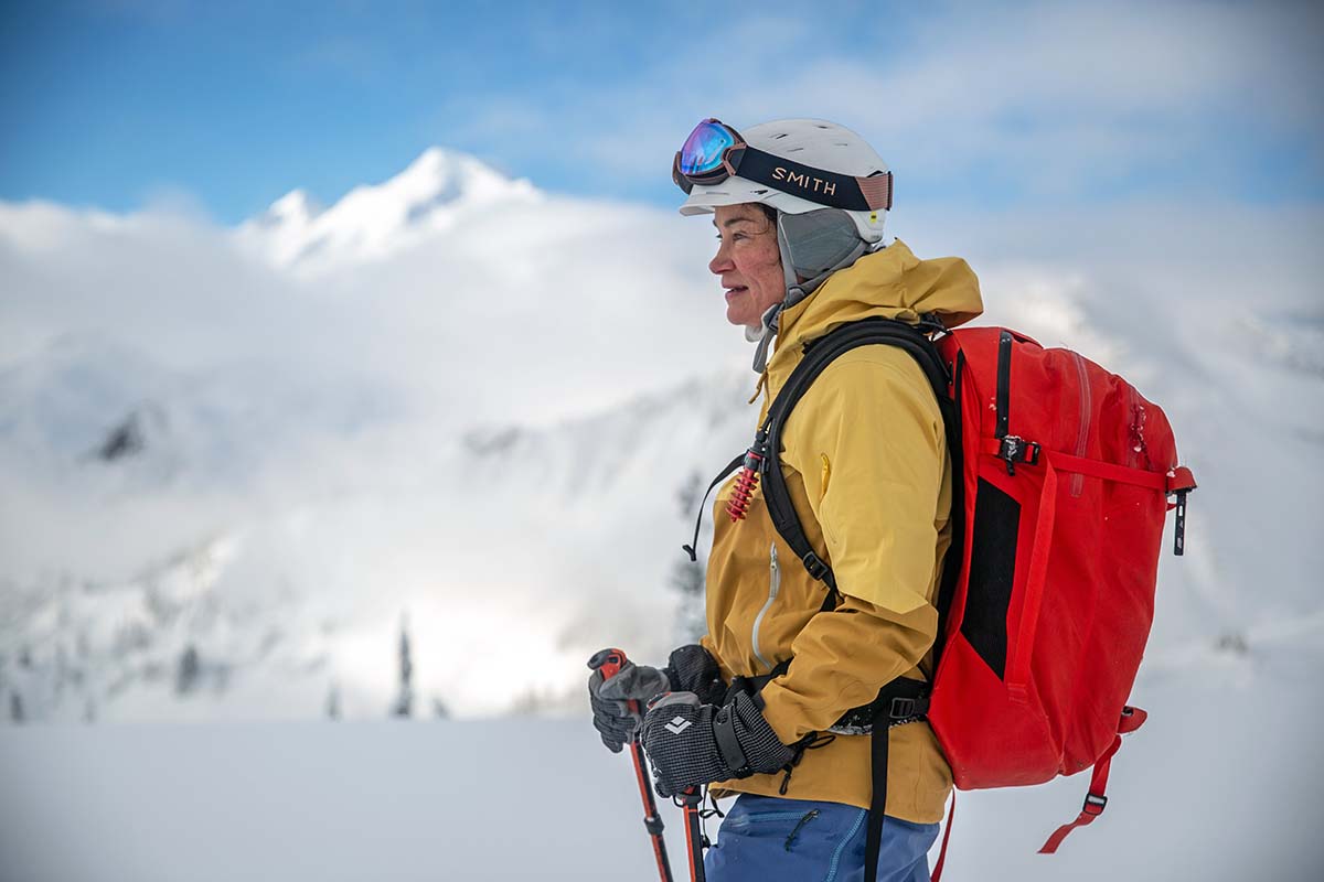 Backcountry skiing (ski backpack side profile)