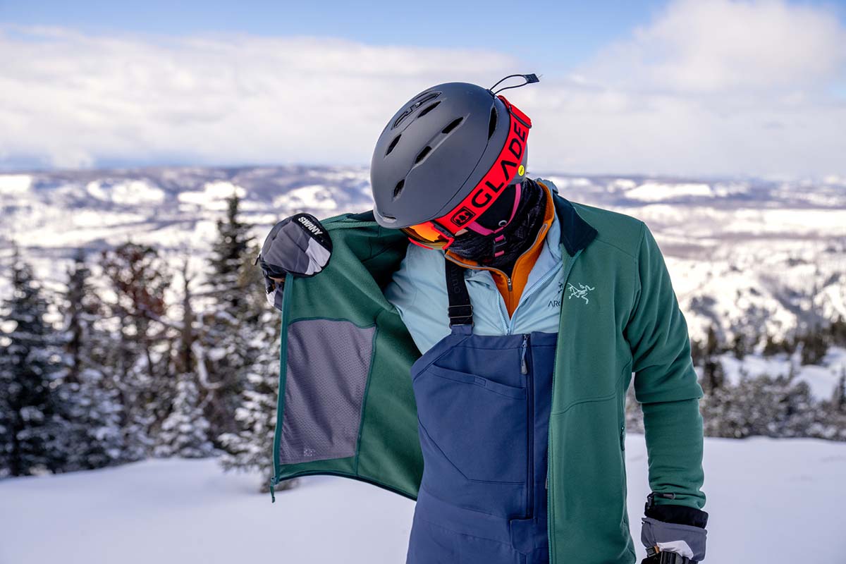 Layering over and under the Outdoor Research Skytour ski bib