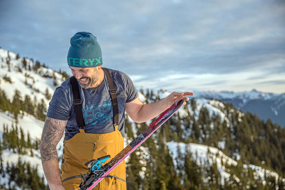 Outdoor Research Hemispheres Bib (putting skins on skis)