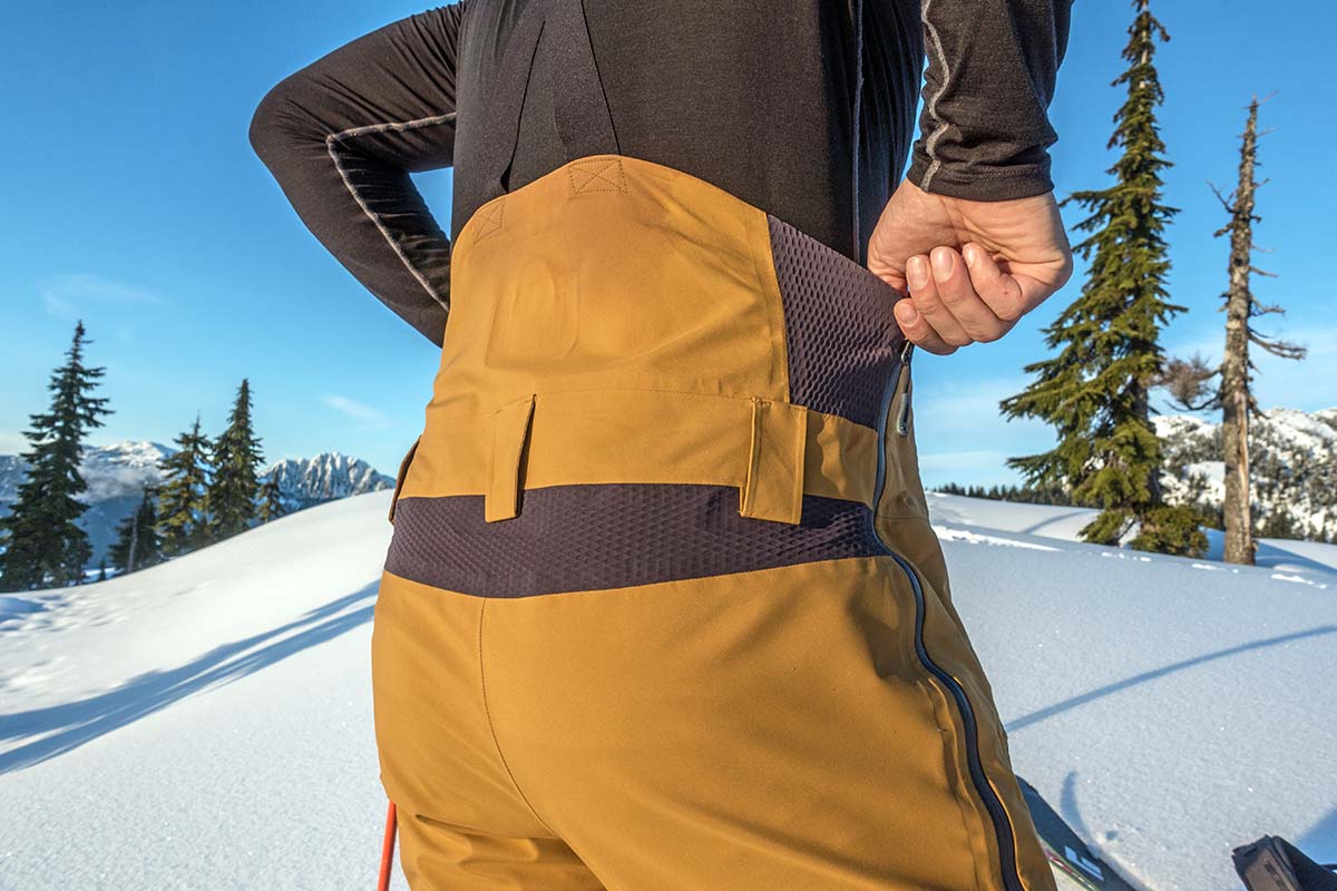 Outdoor Research Hemispheres ski bibs (rear and side vents)