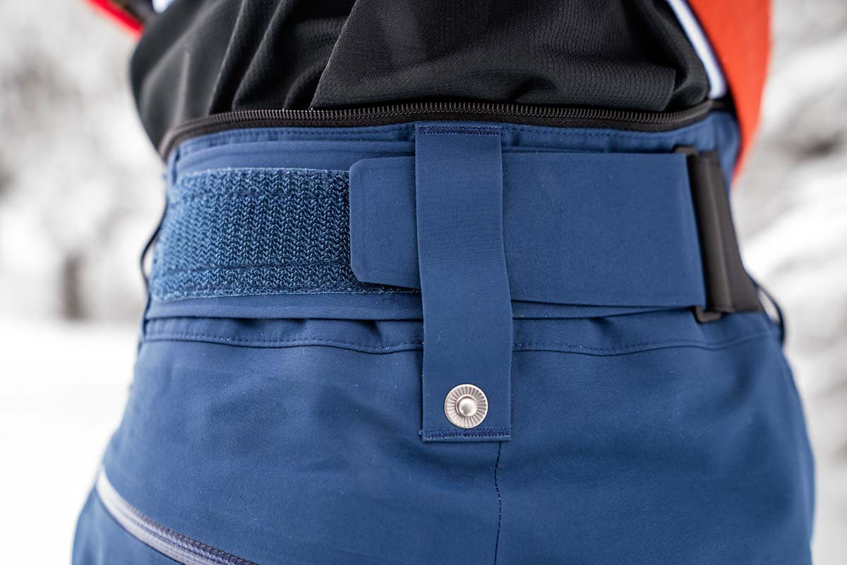 Velcro waist adjustment on Norrona Lofoten ski pant