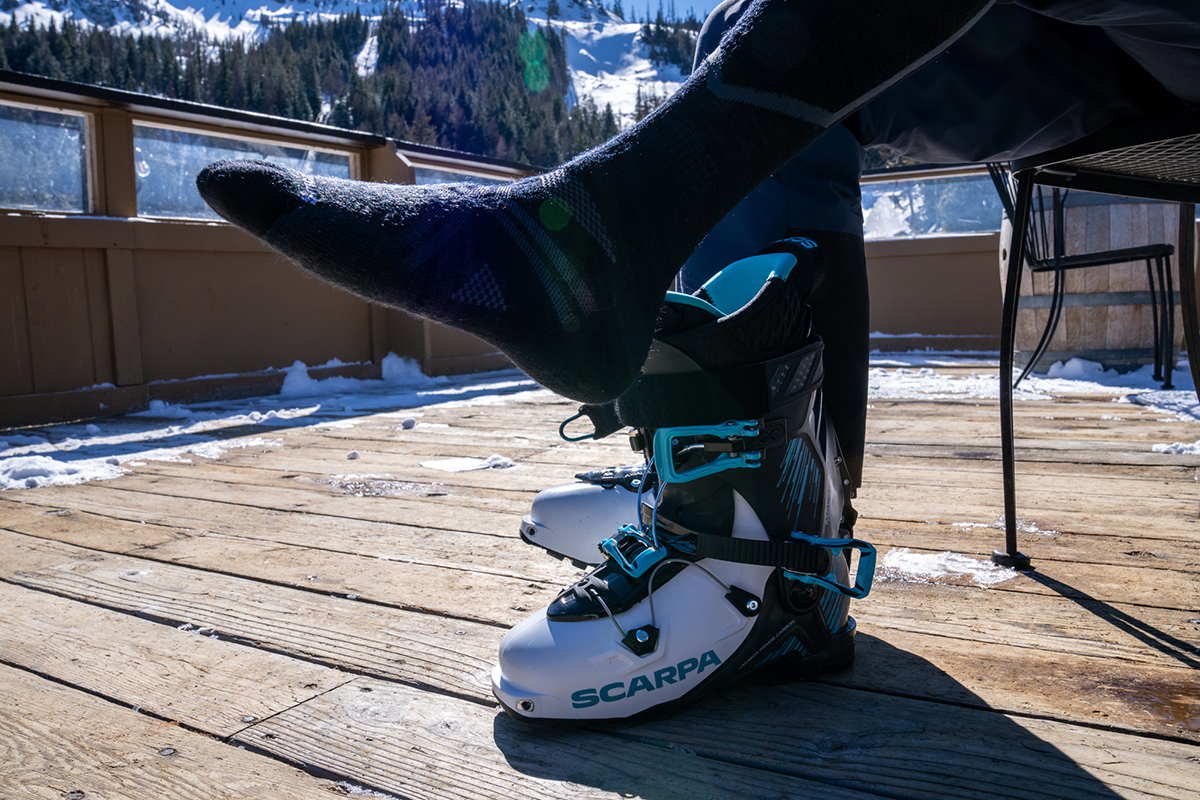 Ski socks (Smartwool socks next to ski boot)