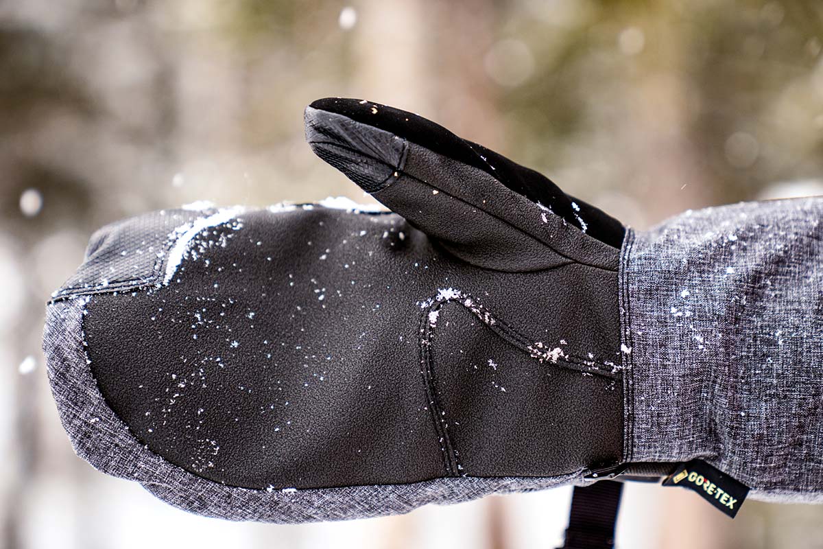 Leather palm on snowboarding mitten