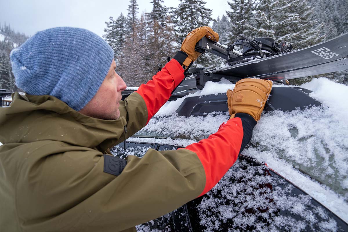 Opening roof rack in Hestra Fall Line Mittens (snowboarding gloves and mittens)
