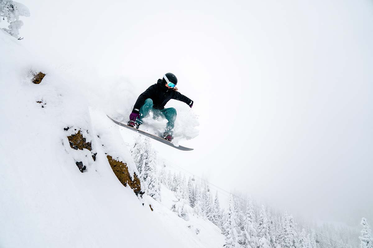 Catching air on all-mountain snowboard