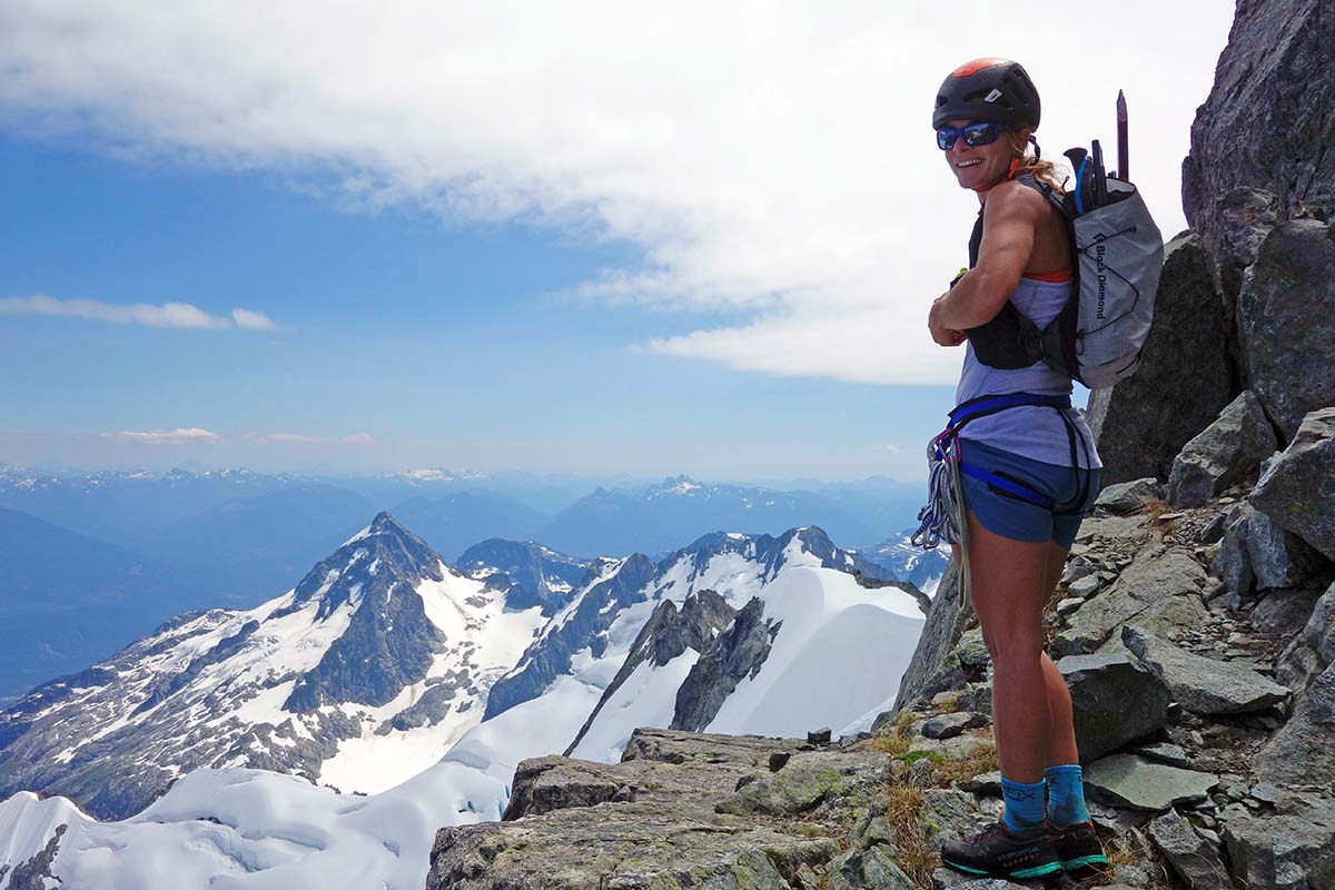 Running pack (carrying trekking poles and ice axe)