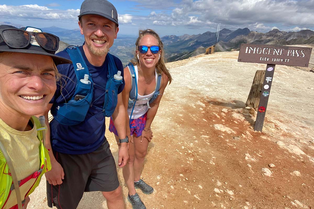 Switchback Travel team testing running hydration vests (Imogene Pass)