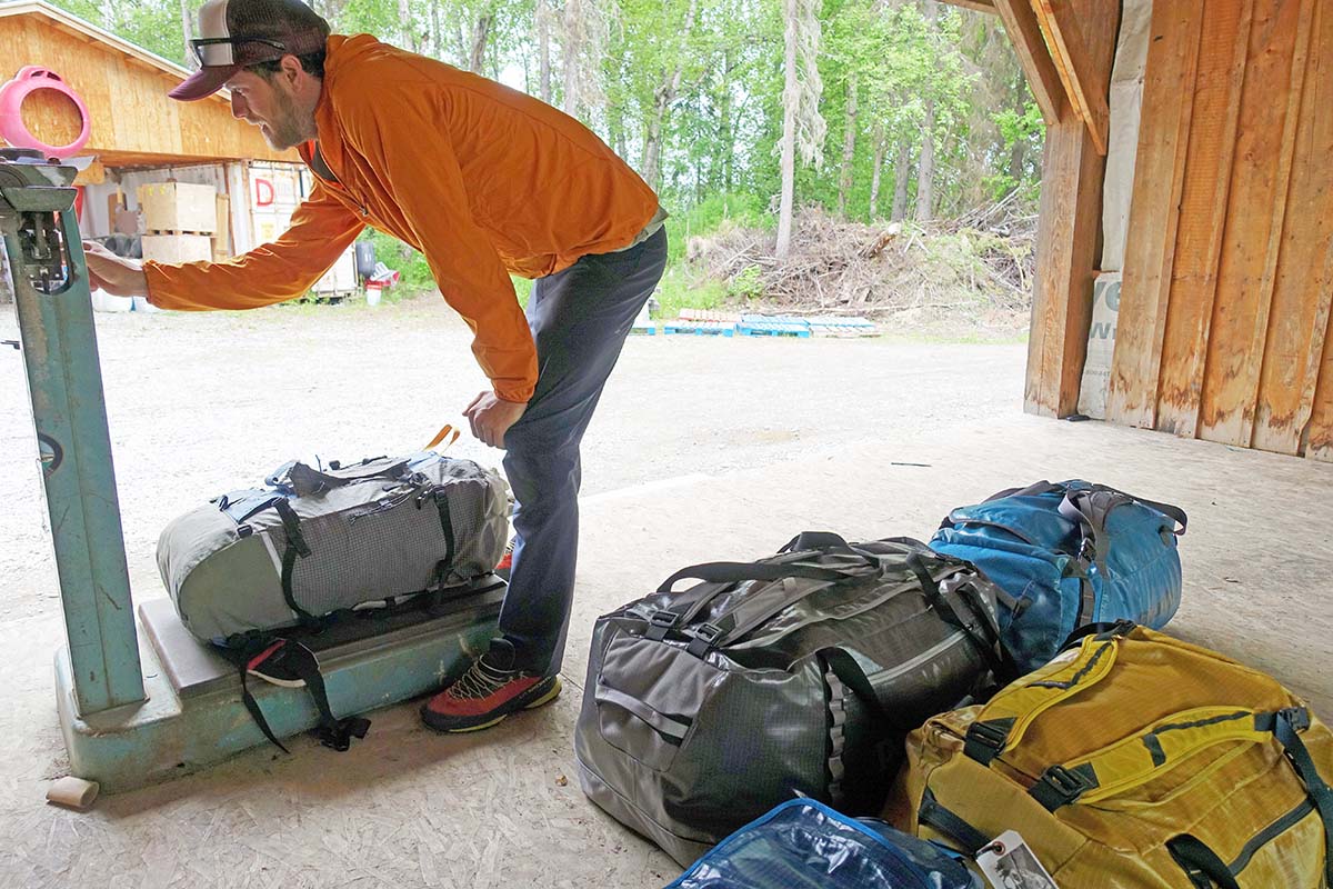 Duffel bags (weighing on scale in Talkeetna)