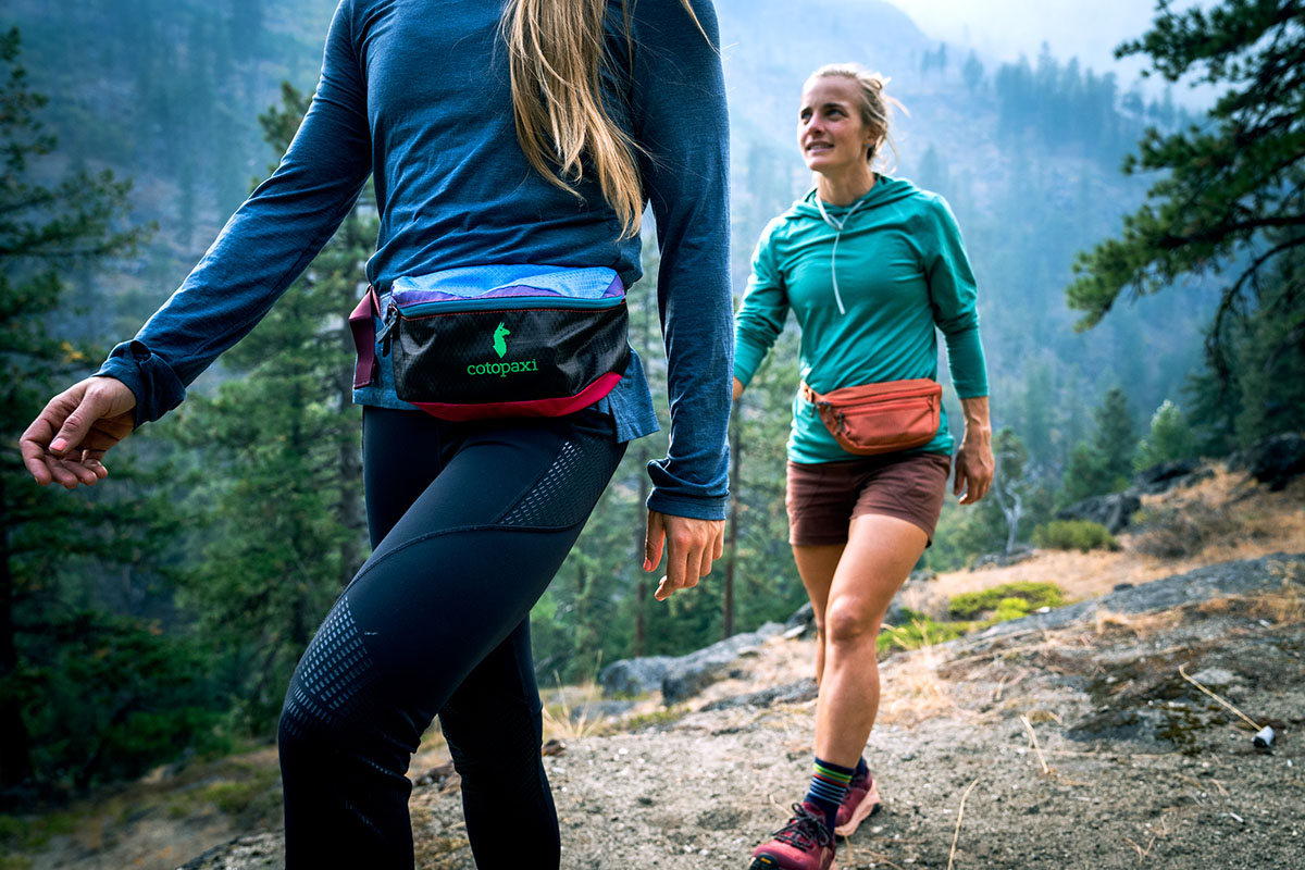 Fanny packs (Cotopaxi Bataan and REI Trail 2 on hike)