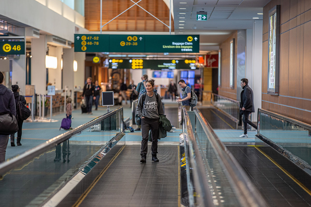 Travel backpack (walking through airport)