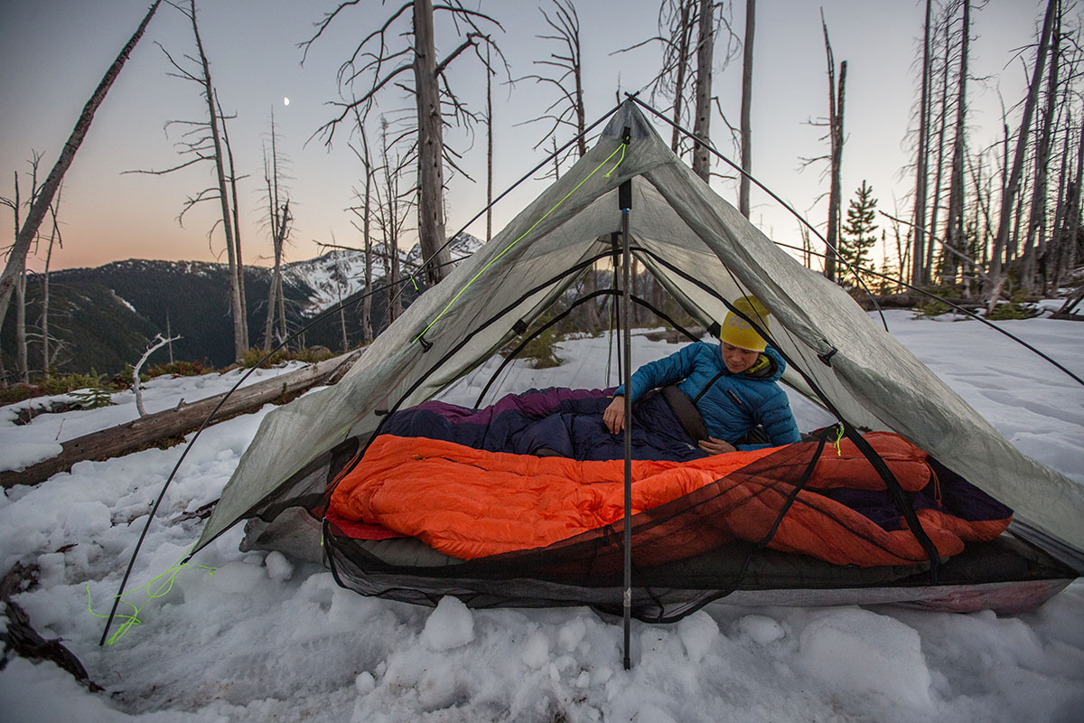 Ultralight sleep system (Zpacks Duplex shelter tent with sleeping bags inside)