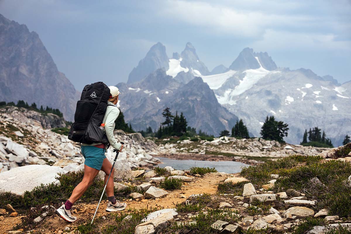 Hiking into a storm in the Hyperlite Unbound 50 backpack