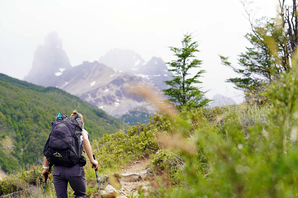 Hiking up hill with ULA Equipment Circuit ultralight backpack