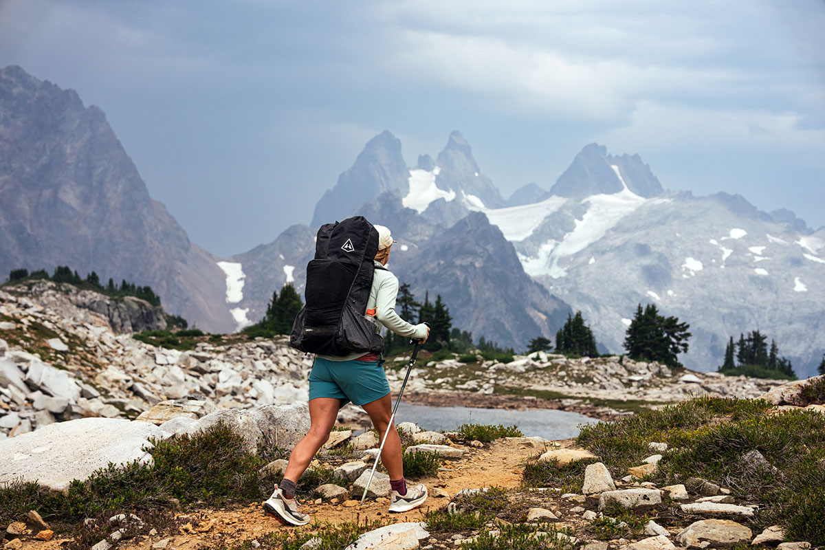 Hyperlite Mountain Gear Unbound 55 backpack (in mountains)