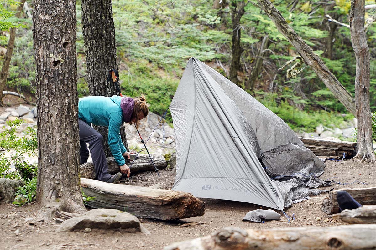 Pitching the Gossamer Gear The One trekking pole shelter