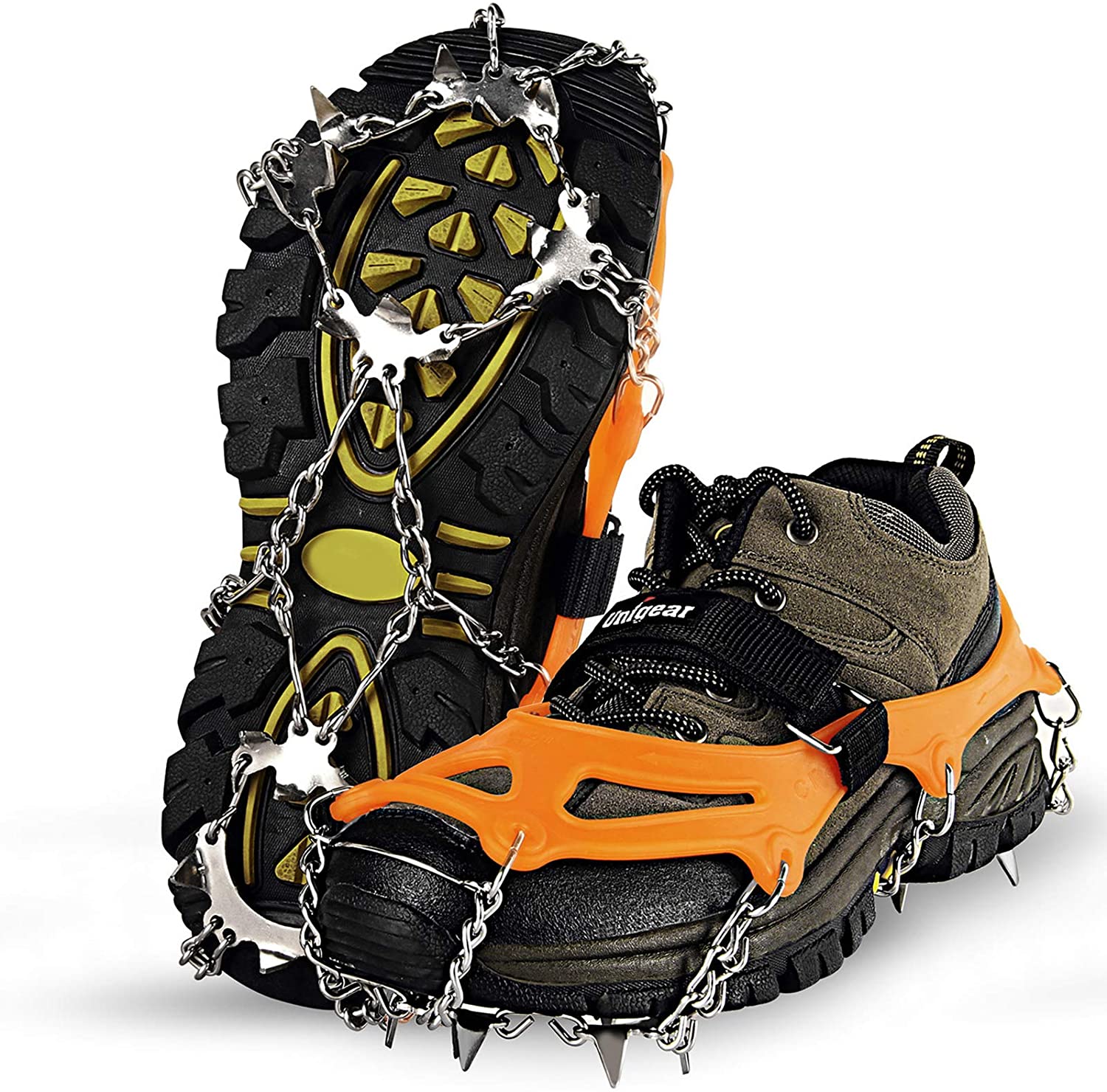 Milky House Traction Cleats Orange Anti Slip Ice Snow Grips Steel Spikes Crampons for Walking Climbing Hiking 