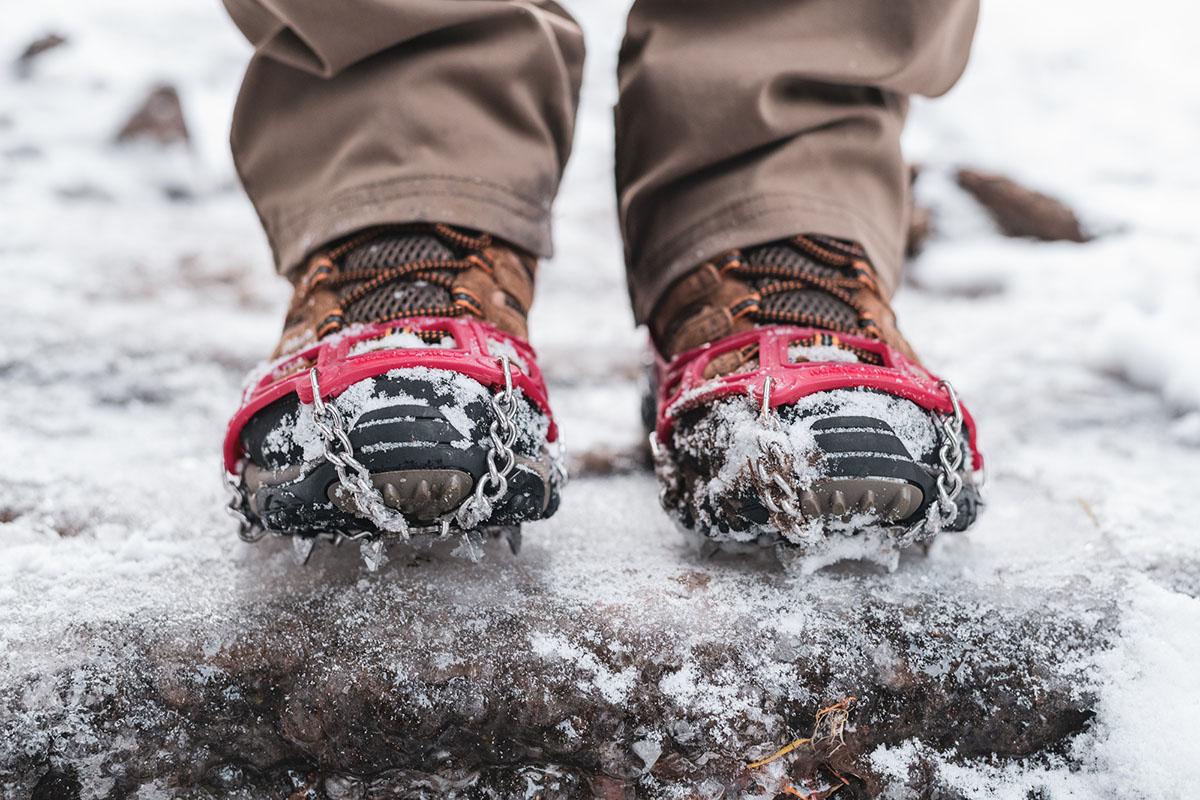 Winter traction devices (closeup of chain and harness)