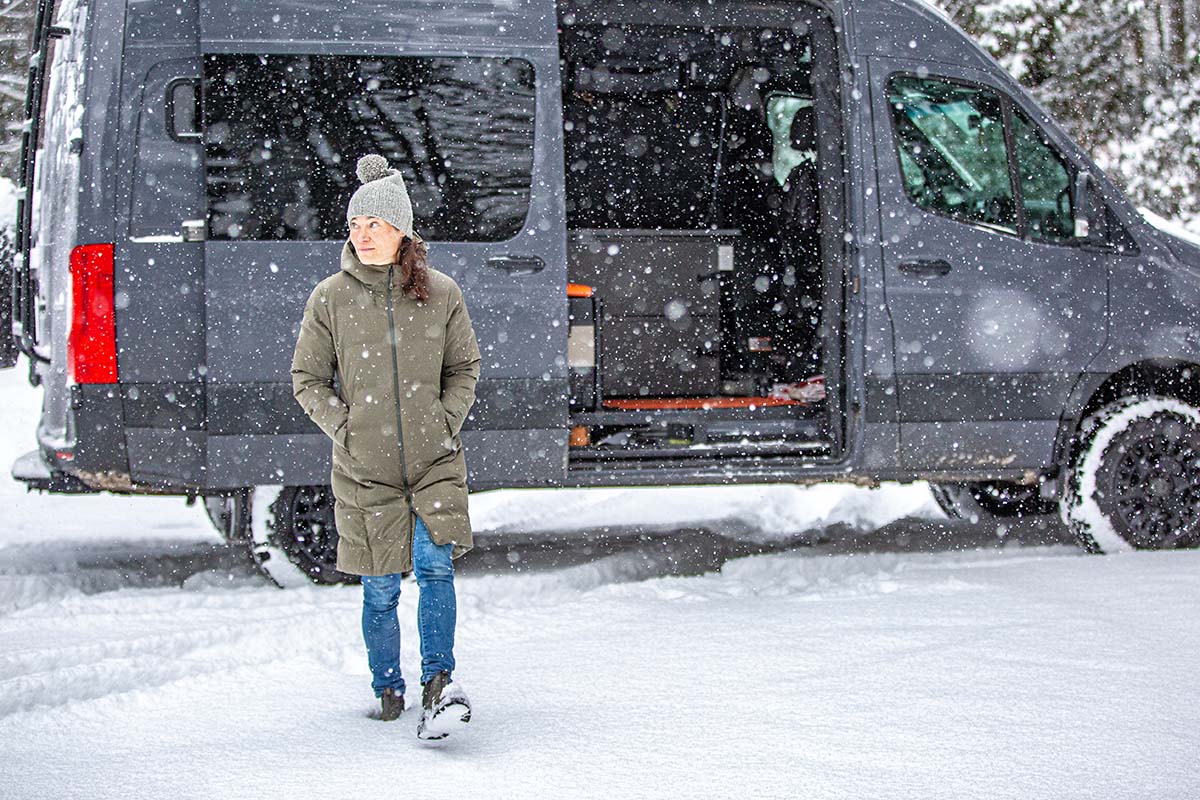 Walking in snow in women's winter boot