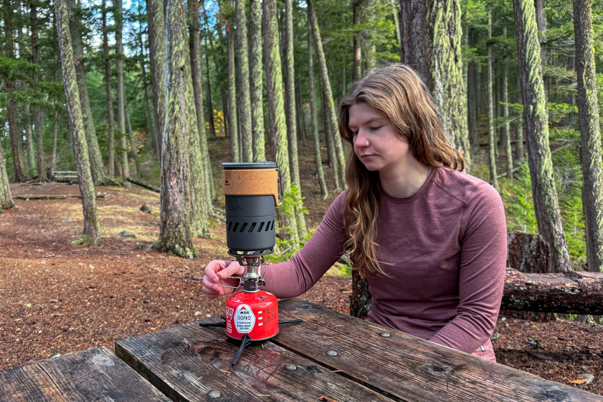 Women's baselayer (making coffee in the REI Midweight)