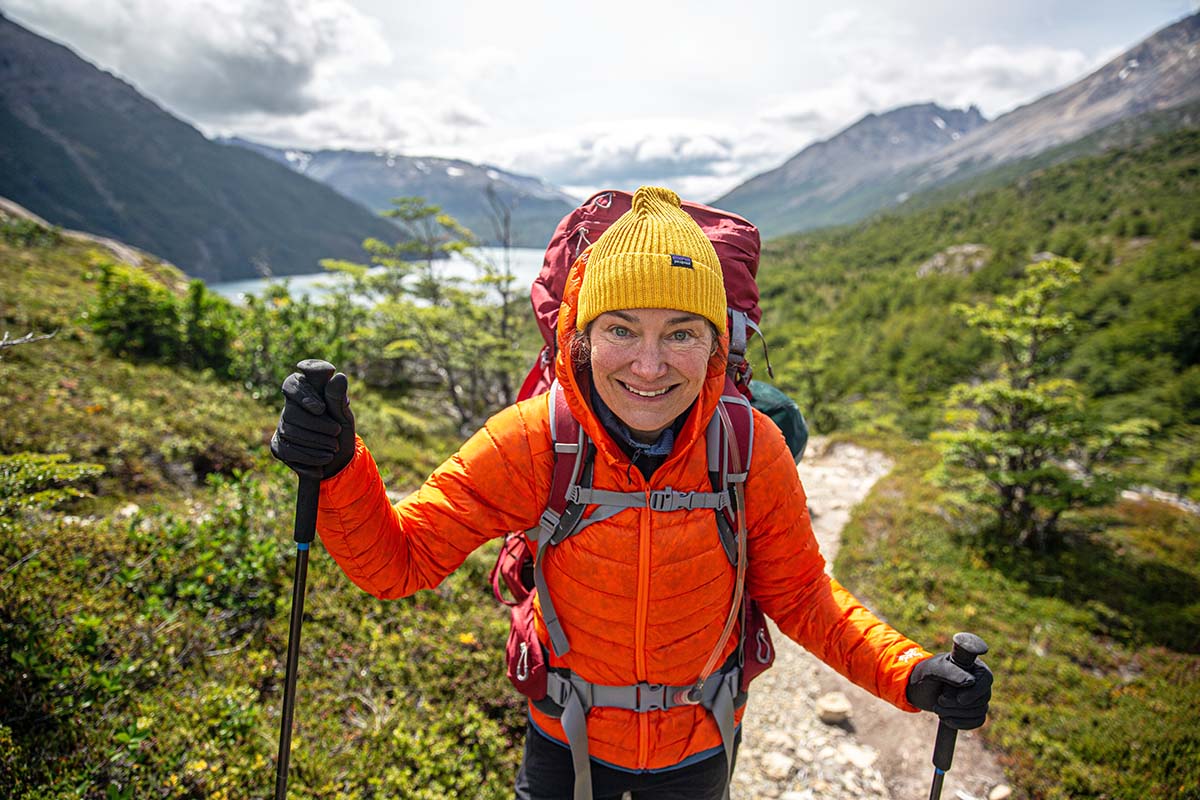 Hiking in the Arc'teryx Cerium Hoody (women's down jackets)