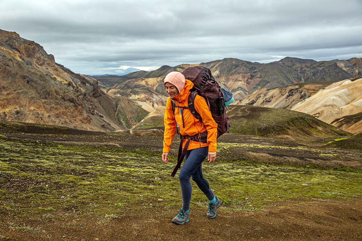 Backpacking in leggings in Iceland
