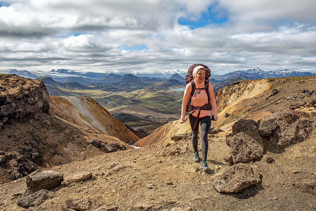 Hiking in Iceland in women's sun hoody