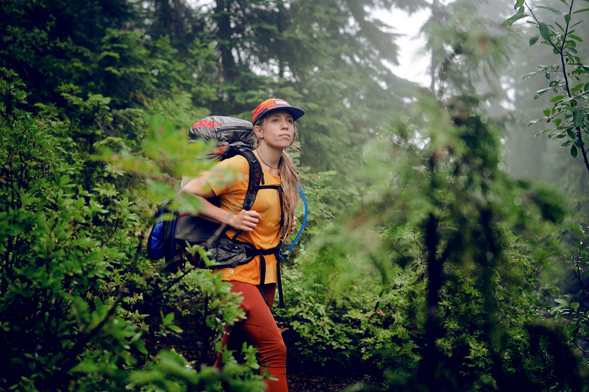 Smartwool Active Ultralite women's hiking shirt (backpacking in PNW forest)