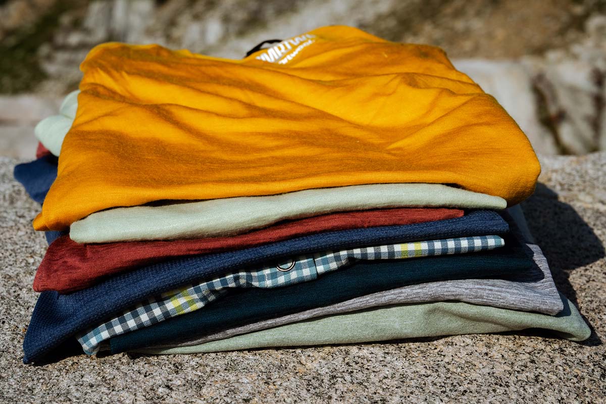 Stack of women's hiking shirts