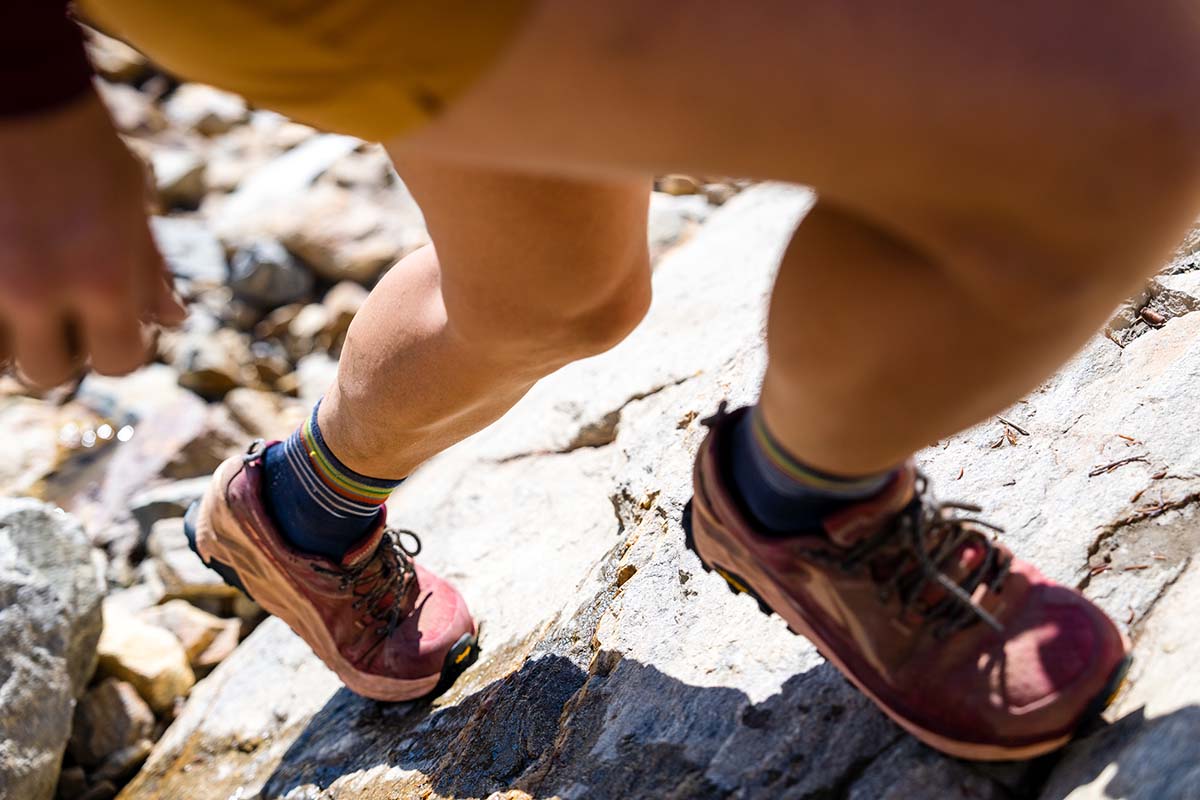 Traction on slabby rock (Altra Olympus 5 Hike Low GTX women's hiking shoe)
