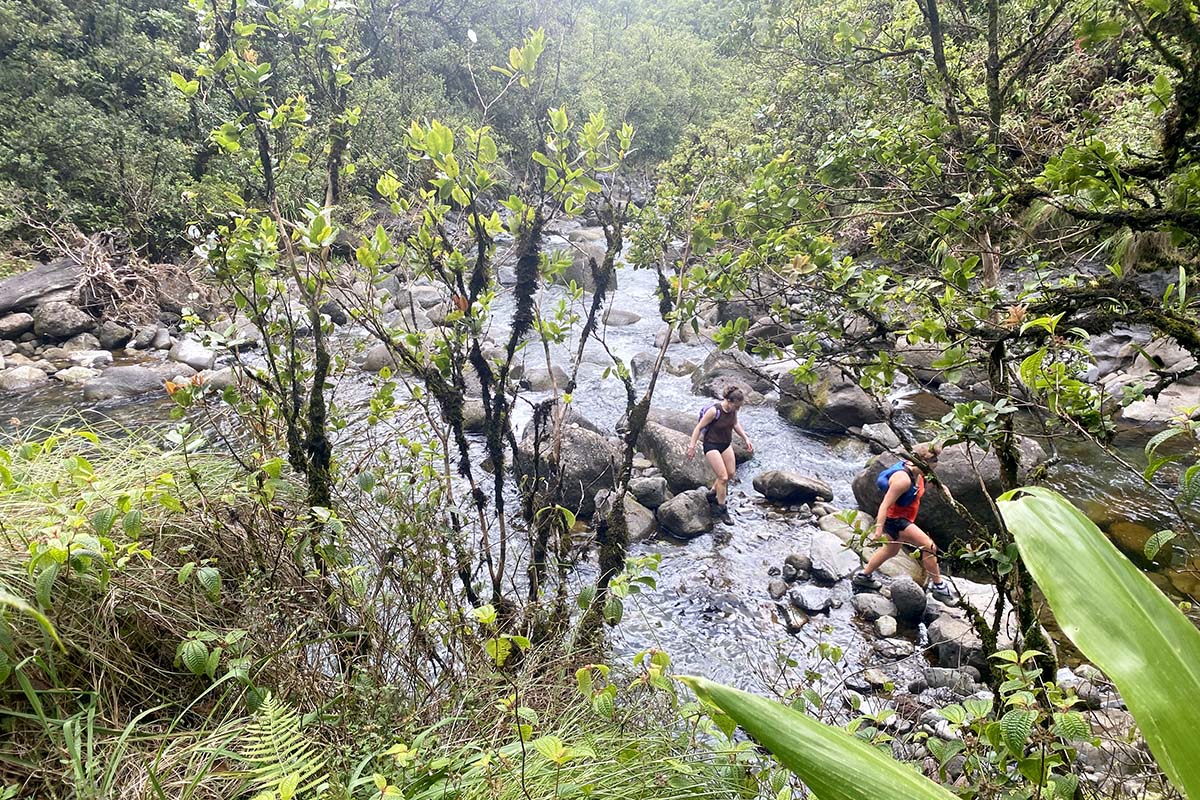 Hiking in river in Hawaii (women's hiking shorts)