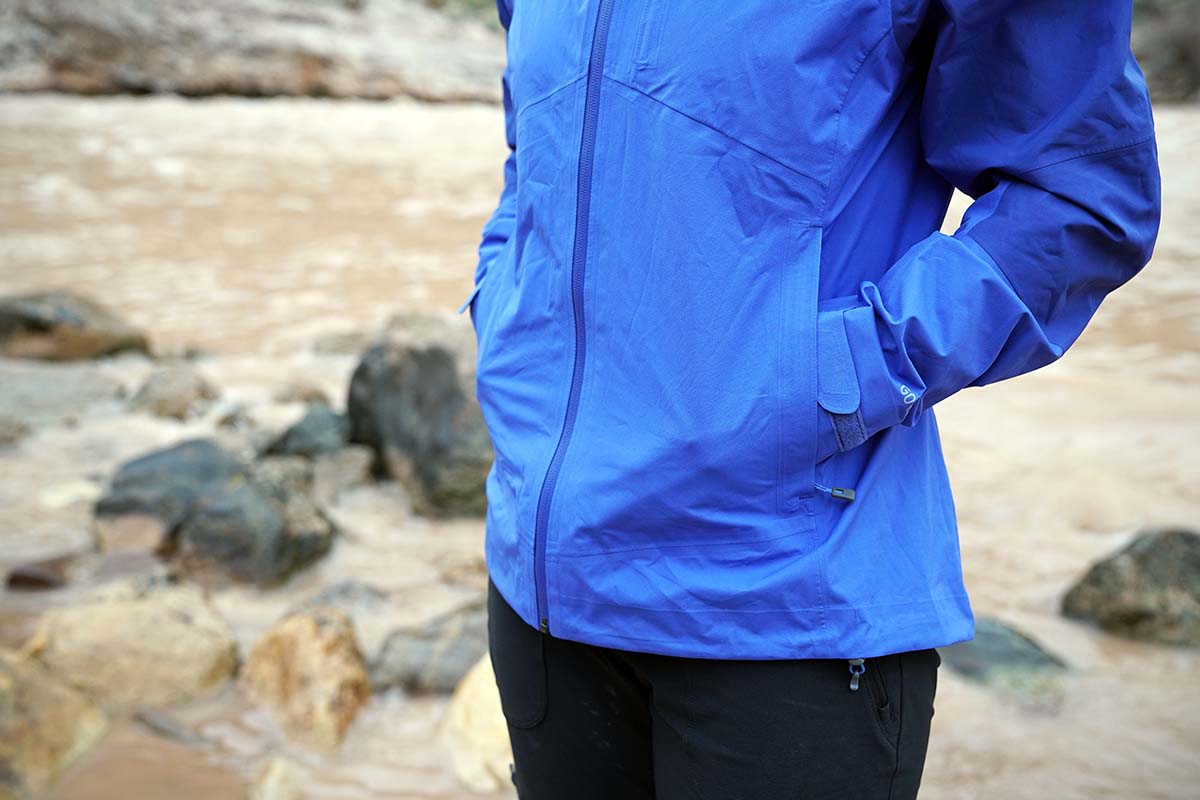 Hand pockets on REI XeroDry GTX rain jacket