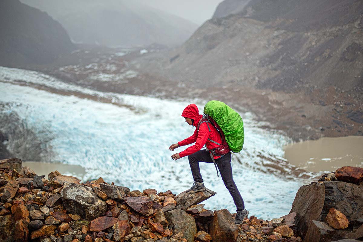 Hiking in Torre Valley with Outdoor Research Aspire Super Stretch rain jacket