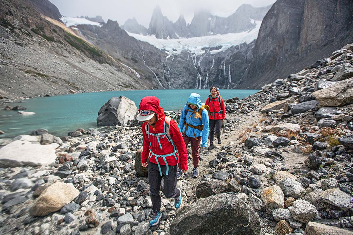 Testing women's rain jackets in Southern Patagonia