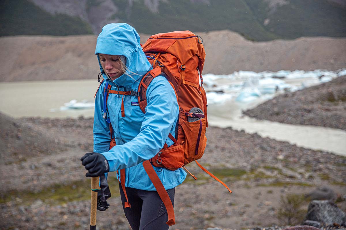Wearing the Patagonia Torrentshell 3L rain jacket (hiking in Patagonia)
