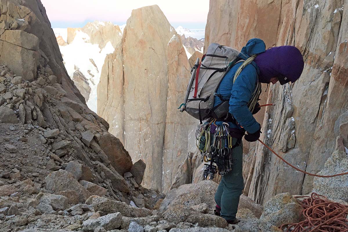 Wearing the Storm10 while alpine climbing in Patagonia