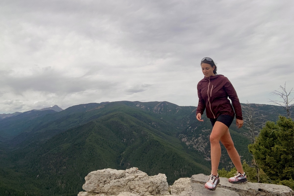 strafe rain jacket on top of a mountain 