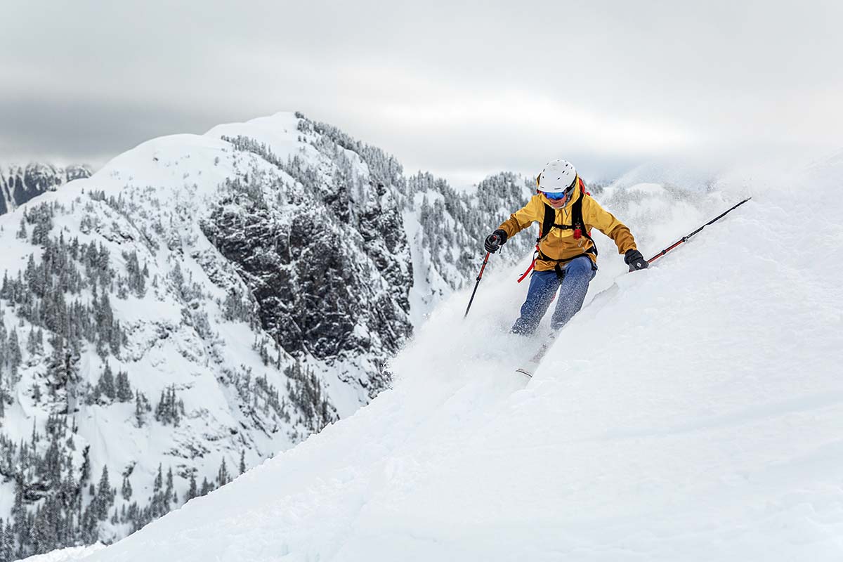 Backcountry skiing in the Arc'teryx Sentinel Jacket